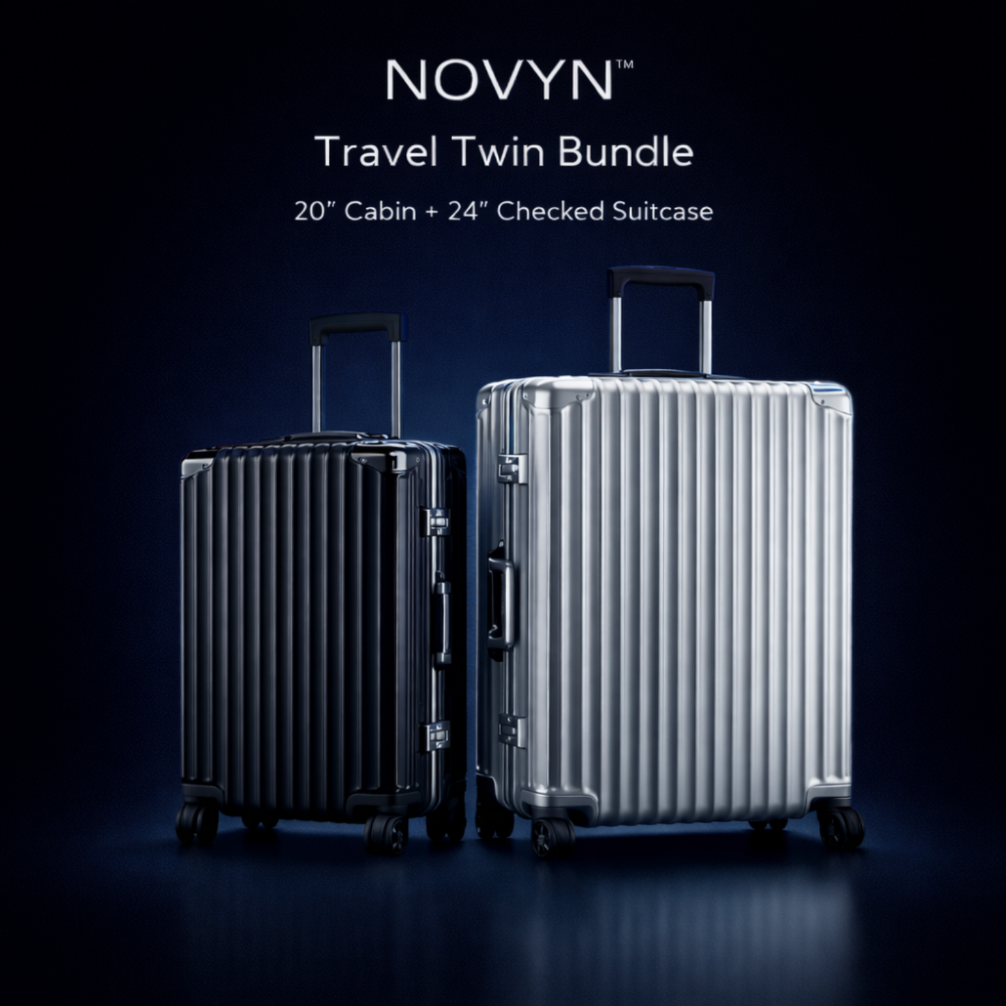 NOVYN™ Travel Twin Bundle — 20” Cabin + 24”Suitcase in zilver of zwart Nu als complete set voor €349,95.