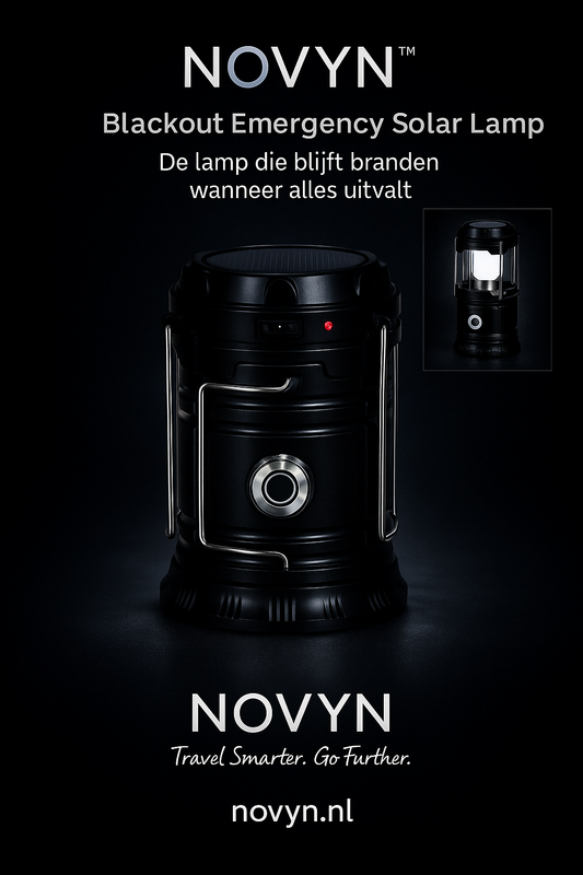 Solar emergency blackout lamp providing reliable 360° light during a power outage at home or while traveling.