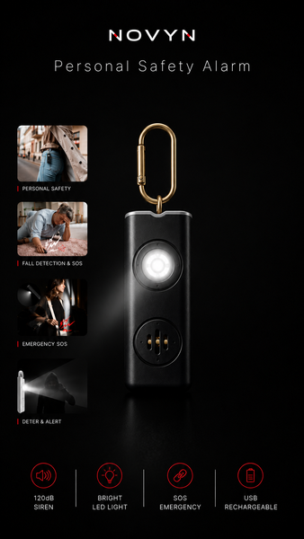 NOVYN Personal Safety Alarm — 120dB Veiligheidsalarm met Karabijnhaak